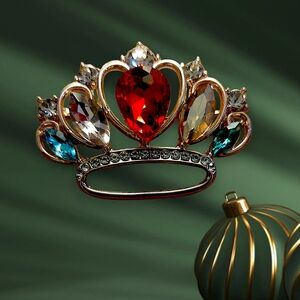 Multicolor Rhinestone Crown Brooch